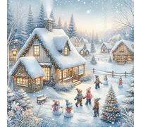 Lot de 20 serviettes de table en papier avec motifs de Noël - Ville d'hiver blanche avec enfants - Conviennent également pour le découpage et la technique des serviettes - 33 x 33 cm