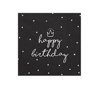 PartyDeco Serviettes de table Happy Birthday - Noires pour anniversaire - Lot de 20 - 33 x 33 cm