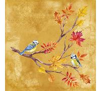 Lot de 20 serviettes de table Mésange bleue sur branche d'automne | Oiseau | Feuilles | Automne | Décoration de table | Decoupage | Technique de serviettes 33 x 33 cm