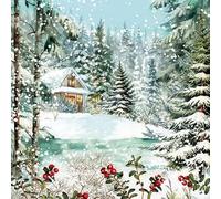 Lot de 20 serviettes de table Motif chalet de Noël cachées dans la forêt d'hiver Serviettes en papier avec motif Convient également pour le découpage et la technique des serviettes 33 x 33 cm