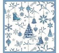 Lot de 20 serviettes de table Motif harmonie hivernale bleue 33 x 33 cm
