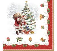 Lot de 20 serviettes de table Motif Père Noël apporte des cadeaux comme décoration de table Serviettes en papier avec motif. Convient également pour le découpage et la technique des serviettes 33 x 33