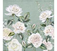 Lot de 20 serviettes de table Motif roses blanches sur vert Idéal également pour le découpage et la technique des serviettes 33 x 33 cm