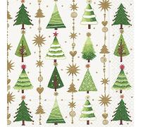Lot de 20 serviettes de table Motif sapins verts 33 x 33 cm