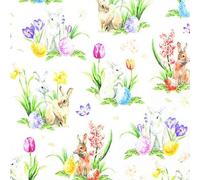 Lot de 20 serviettes de table - Petits lapins sur fleurs printanières - Narcisse - Tulipes - Pensées - Pâques - 33 x 33 cm