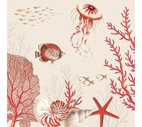 Lot de 20 serviettes de table - Poissons - Méduses - Étoile de mer - Algues - Océan - Décoration de table - Découpage - Technique de serviette 33 x 33 cm