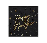 Lot de 20 serviettes de table pour fête du Nouvel An, décoration de table « Happy New Year » - Noir et doré