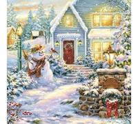 Lot de 20 serviettes de table pour le soir à la maison d'hiver - Bonhomme de neige - Noël - 33 x 33 cm