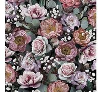 Lot de 20 serviettes de table vintage Motif fleurs sur fond noir 33 x 33 cm