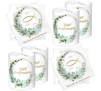 Lot de 20 serviettes décoratives de confirmation + 12 photophores - Décoration de table de confirmation - Vert eucalyptus - Pour garçon et fille - 33 x 33 cm