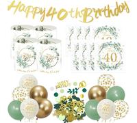 Lot de 20 serviettes décoratives pour 40e anniversaire - 12 pièces Happy 40th Birthday - Photophore - Guirlande de ballons et confettis pour 40 ans - Décoration d'anniversaire pour femme et homme