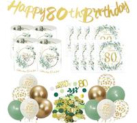 Lot de 20 serviettes décoratives pour 80e anniversaire - 12 pièces Happy 80th Birthday - Photophore - Décoration de table et ballons - Guirlande de confettis pour 80 ans - Pour femme et homme