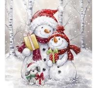 Lot de 20 serviettes d'hiver - Motif famille de bonhommes de neige - Décoration de table - Serviettes en papier avec motif de Noël - Bonhomme de neige - Conviennent également pour le découpage et la