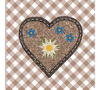 Lot de 20 serviettes Edelweiss au cœur marron | Bavière | Oktoberfest | Decoupage | Technique de serviettes 33 x 33 cm
