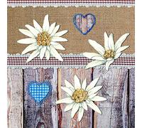 Lot de 20 serviettes Edelweiss sur bois rustique | Bavière | Oktoberfest | Bavière | 33 x 33 cm