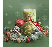 Lot de 20 serviettes en papier 3 plis décoratives de Noël Maki pour découpage - 33 x 33 cm (composition ornée de bougie et de boule de Noël)