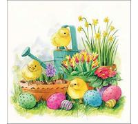 Lot de 20 serviettes en papier Ambiente « Poussins curieux » Décoration de table vintage avec motif également pour fête ou découpage 33 x 33 cm