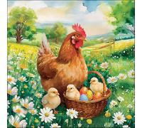 Lot de 20 serviettes en papier Ambiente - Poussins de Pâques dans la prairie - Décoration de table avec motif également pour fête ou découpage - 33 x 33 cm