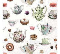 Lot de 20 serviettes en papier Ambiente - Théières classiques - Décoration de table vintage - Avec motif - Également pour fête ou découpage - 33 x 33 cm