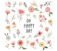 Lot de 20 serviettes en papier avec inscription en allemand « Happy Day um Blümchen » - Idéales également pour le découpage et la technique des serviettes - 33 x 33 cm