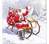 Lot de 20 serviettes en papier avec inscription « Froher Christmas » en voyage - Père Noël - Décoration de table 33 x 33 cm