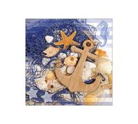 Lot de 20 serviettes en papier avec motif ancre maritime sur filet de pêche - Idéales également pour le découpage et la technique des serviettes 33 x 33 cm