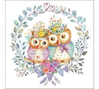 Lot de 20 serviettes en papier avec motif animaux chouettes dans couronne de feuilles Convient également pour le découpage et la technique des serviettes 33 x 33 cm