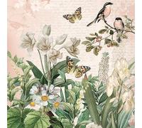 Lot de 20 serviettes en papier avec motif animaux dans le jardin fleuri Convient également pour le découpage et la technique des serviettes 33 x 33 cm