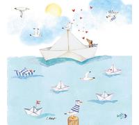 Lot de 20 serviettes en papier avec motif animaux maritimes dans un bateau en papier - Idéales également pour le découpage et la technique des serviettes - 33 x 33 cm