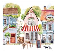 Lot de 20 serviettes en papier avec motif Café entre maisons Convient également pour le découpage et la technique des serviettes 33 x 33 cm