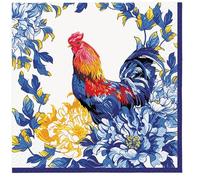 Lot de 20 serviettes en papier avec motif coq sur fleurs bleues 33 x 33 cm