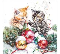 Lot de 20 serviettes en papier avec motif de chats de Noël pour décoration de table Convient également pour le découpage et la technique des serviettes 33 x 33 cm