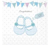 Lot de 20 serviettes en papier avec motif de chaussures pour enfant et bébé Bleu 33 x 33 cm