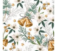 Lot de 20 serviettes en papier avec motif de rose de Noël blanc et cloches 33 x 33 cm Convient également pour le découpage et la technique des serviettes