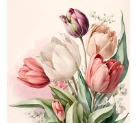 Lot de 20 serviettes en papier avec motif de tulipes - Style vintage - Idéales pour le découpage et la technique des serviettes - 33 x 33 cm