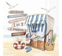Lot de 20 serviettes en papier avec motif - Étiquettes maritimes sur corbeille de plage - Idéales également pour le découpage et la technique des serviettes - 33 x 33 cm