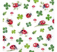 Lot de 20 serviettes en papier avec motif fleurs, jardin et nature coccinelles, champignons et trèfles comme décoration de table Convient également pour le découpage et la technique des serviettes 33