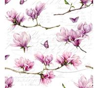 Lot de 20 serviettes en papier avec motif fleurs, jardin et nature élégantes branches de magnolia pour décoration de table Convient également pour le découpage et la technique des serviettes 33 x 33