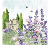 Lot de 20 serviettes en papier avec motif floral prairie lavande devant la maison Convient également pour le découpage et la technique des serviettes 33 x 33 cm