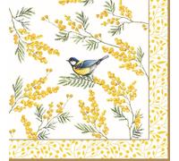 Lot de 20 serviettes en papier avec motif Mésange bleue sur fleurs jaunes Convient également pour le découpage et la technique des serviettes 33 x 33 cm