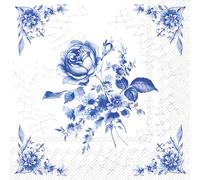 Lot de 20 serviettes en papier avec motif. Motif fleurs, jardin et nature Rose en bleu 33 x 33 cm Convient également pour le découpage et la technique des serviettes