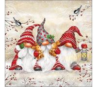 Lot de 20 serviettes en papier avec motif Trois lutins rouges sur branches Pour décoration de table Convient également pour le découpage et la technique des serviettes 33 x 33 cm