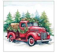 Lot de 20 serviettes en papier avec motif voiture de Noël dans la forêt d'hiver Convient également pour le découpage et la technique des serviettes 33 x 33 cm