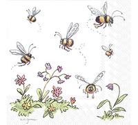 Lot de 20 serviettes en papier carrées pour cocktail ou thé Motif abeilles 25 cm