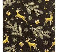 Lot de 20 serviettes en papier de Noël avec cerfs et branches dorées comme décoration de table. Serviettes en papier avec motif. Idéal aussi pour le découpage et la technique de la serviette 33 x 33