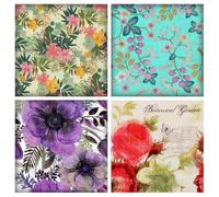 Lot de 20 serviettes en papier de soie assorties pour découpage, 4 styles, motif floral vintage, pour loisirs créatifs, fabrication de cartes, journal indésirable, décoration murale, 16,5 x 16,5 cm
