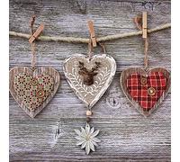 Lot de 20 serviettes en papier en forme de cœur avec edelweiss, 33 x 33 cm.