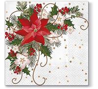 Lot de 20 serviettes en papier en forme d'étoile de Noël en arrangements floraux 33 x 33 cm