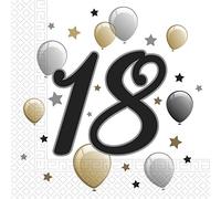 Lot de 20 Serviettes en Papier imprimées 18 Ans étoiles et Ballons 33x33 cm