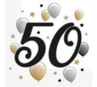 Procos Serviette de table jetable 10232061 50 ans étoiles et ballons Multicolore 33x33 cm Lot de 20